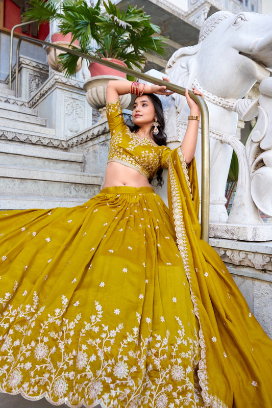 Vichitra Silk with Sequins & Thread Embroidered Work Lehenga