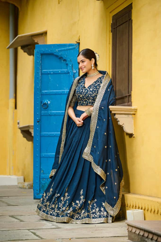 Vichitra Silk with Sequins Embroidered Work Lehenga