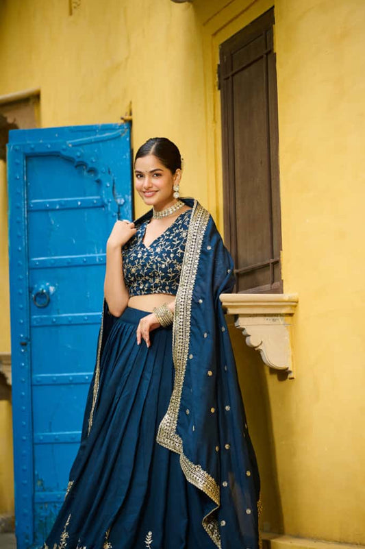 Vichitra Silk with Sequins Embroidered Work Lehenga