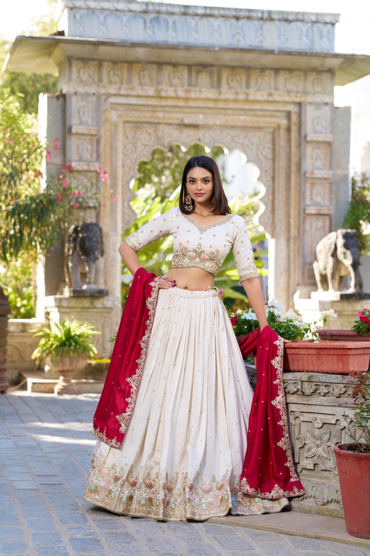 Vichitra Silk with Sequins & Thread Embroidered Work Lehenga