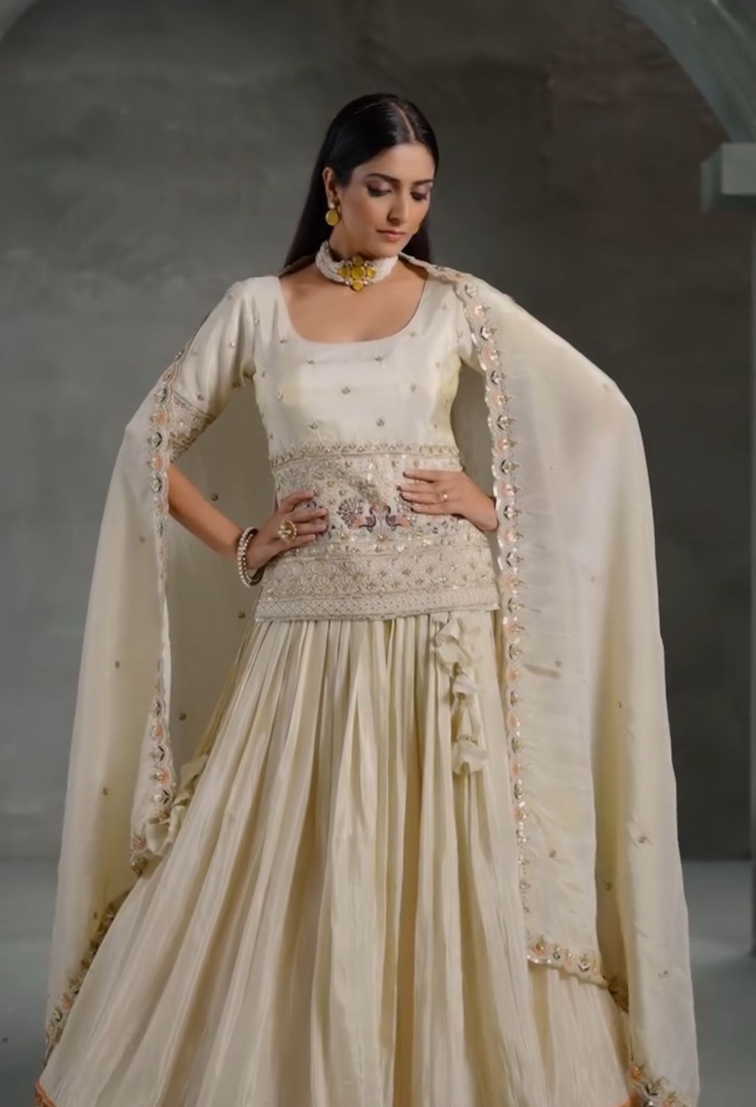 Chinon Fabric with Thread & Sequins Embroidered Work