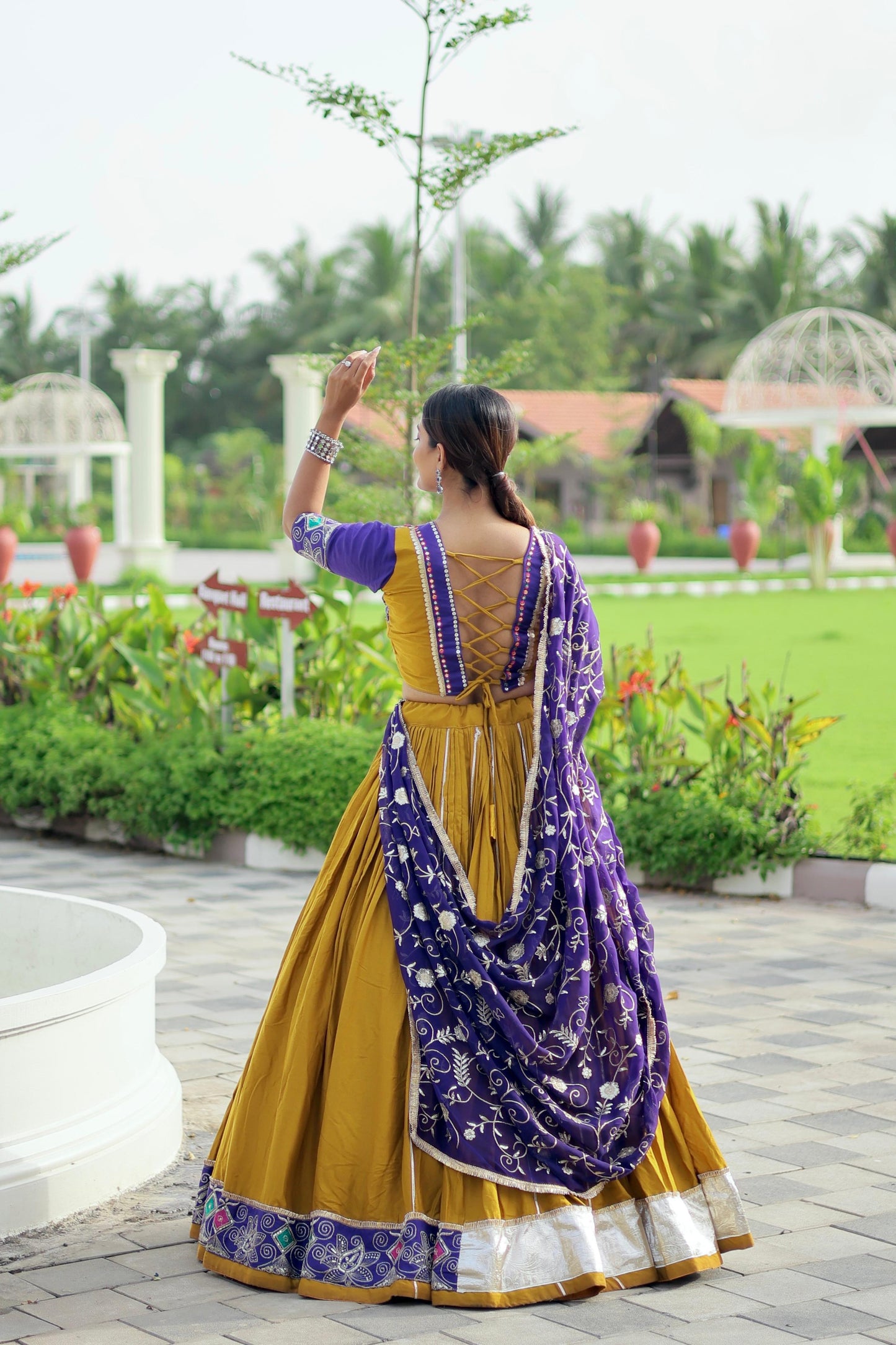 Pure Cotton with Lace & Heavy Thread Embroidered Lehenga and Faux Georgette with Lace Work Dupatta