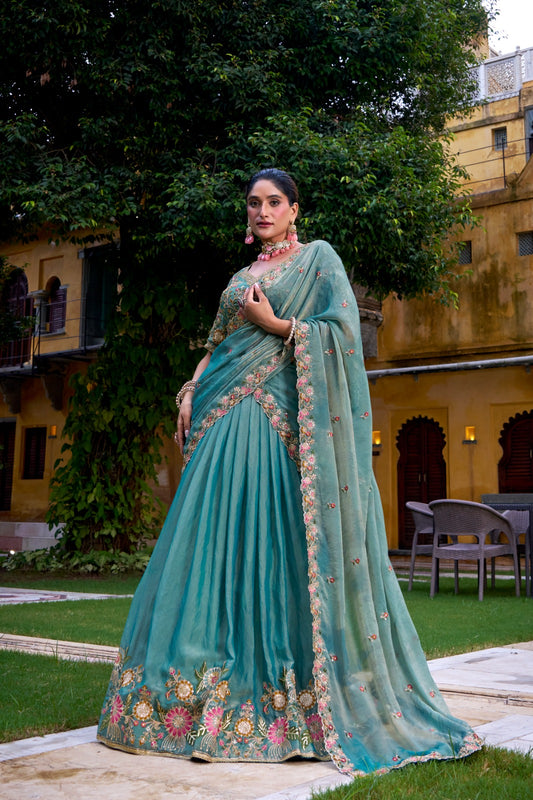 Pure Crunchy Fabric with Cording & Sequins Embroidered Lehenga