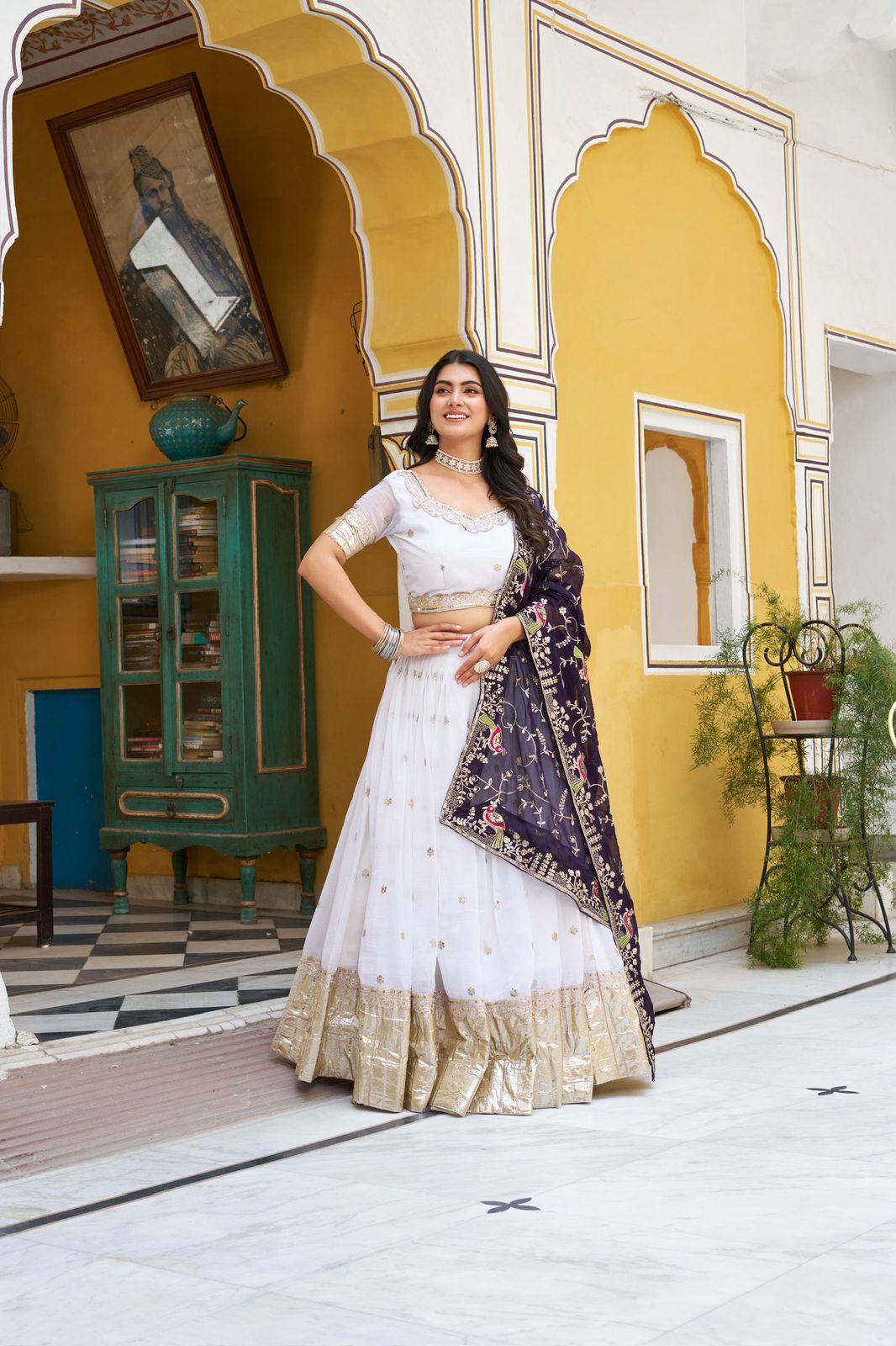Pure Crunchi fabric with Cording Sequins Embroidered  Lehenga