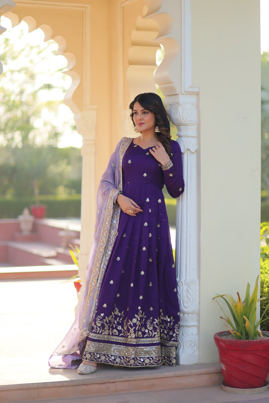 Star Georgette with Zari Sequins Embroidred Gown & Dupatta