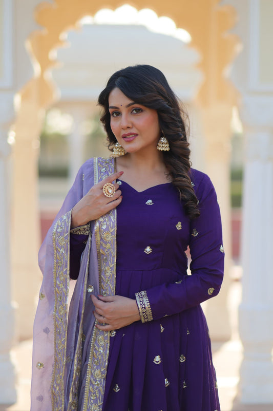 Star Georgette with Zari Sequins Embroidred Gown & Dupatta