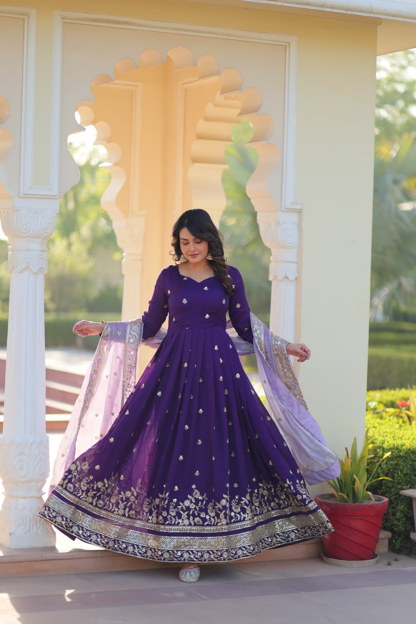 Star Georgette with Zari Sequins Embroidred Gown & Dupatta