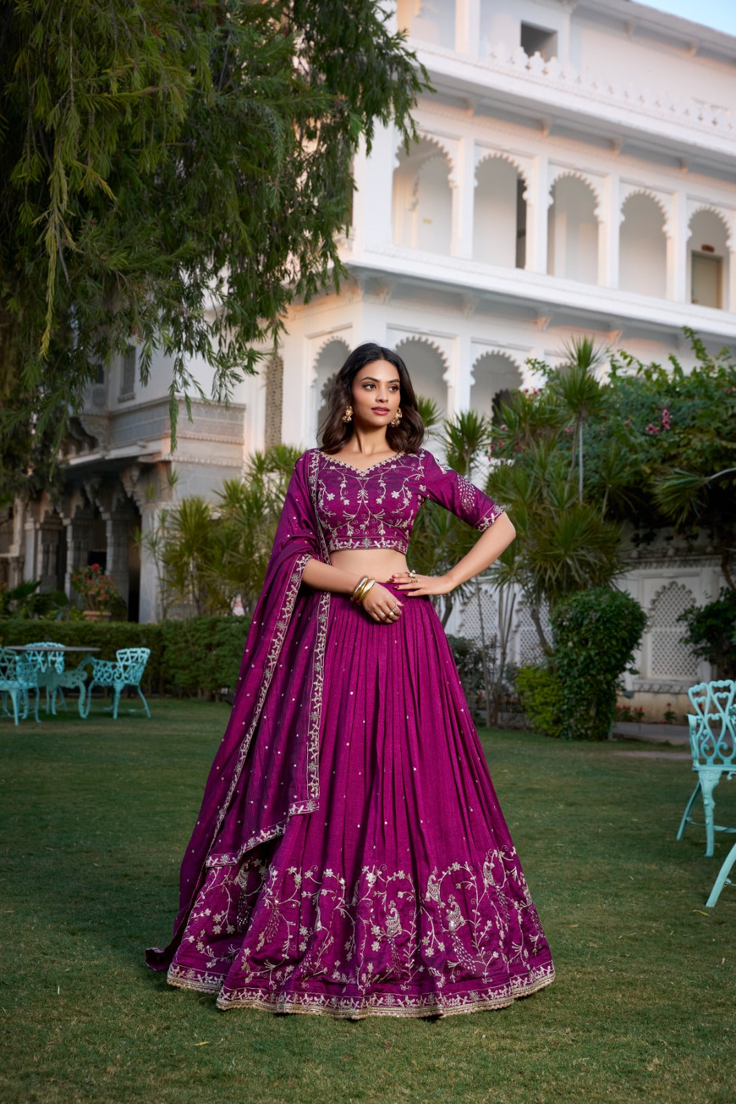 Vichitra Silk with Sequins and Thread Embroidered Lehenga
