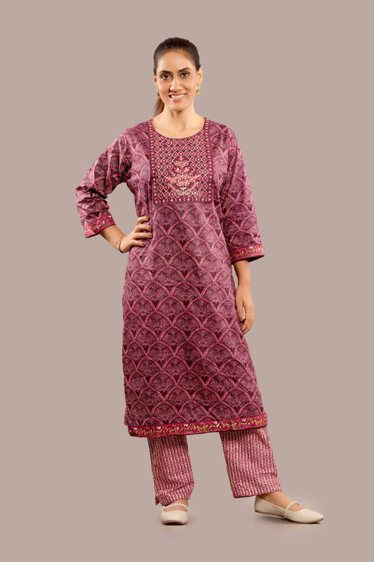 Floral Mirror Embroidered Work Salwar Kameez & Dupatta Set