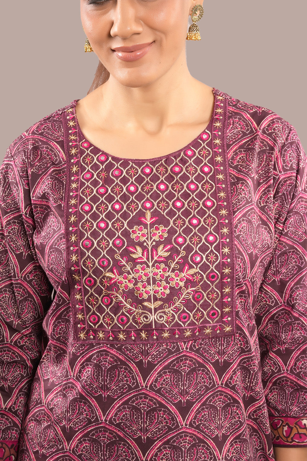 Floral Mirror Embroidered Work Salwar Kameez & Dupatta Set