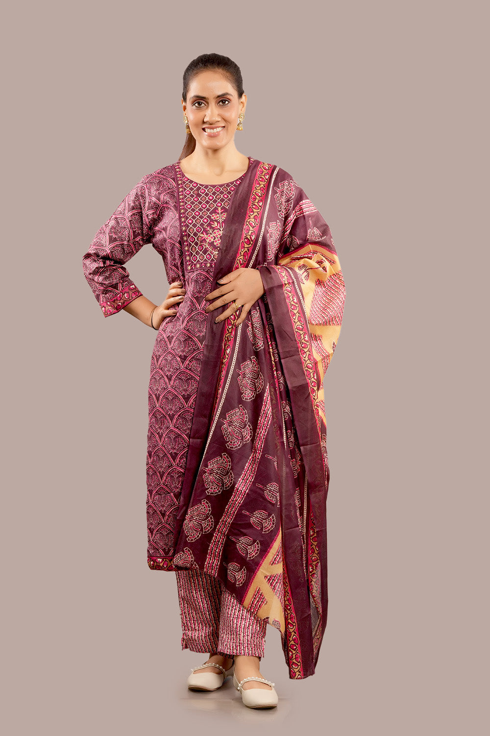 Floral Mirror Embroidered Work Salwar Kameez & Dupatta Set