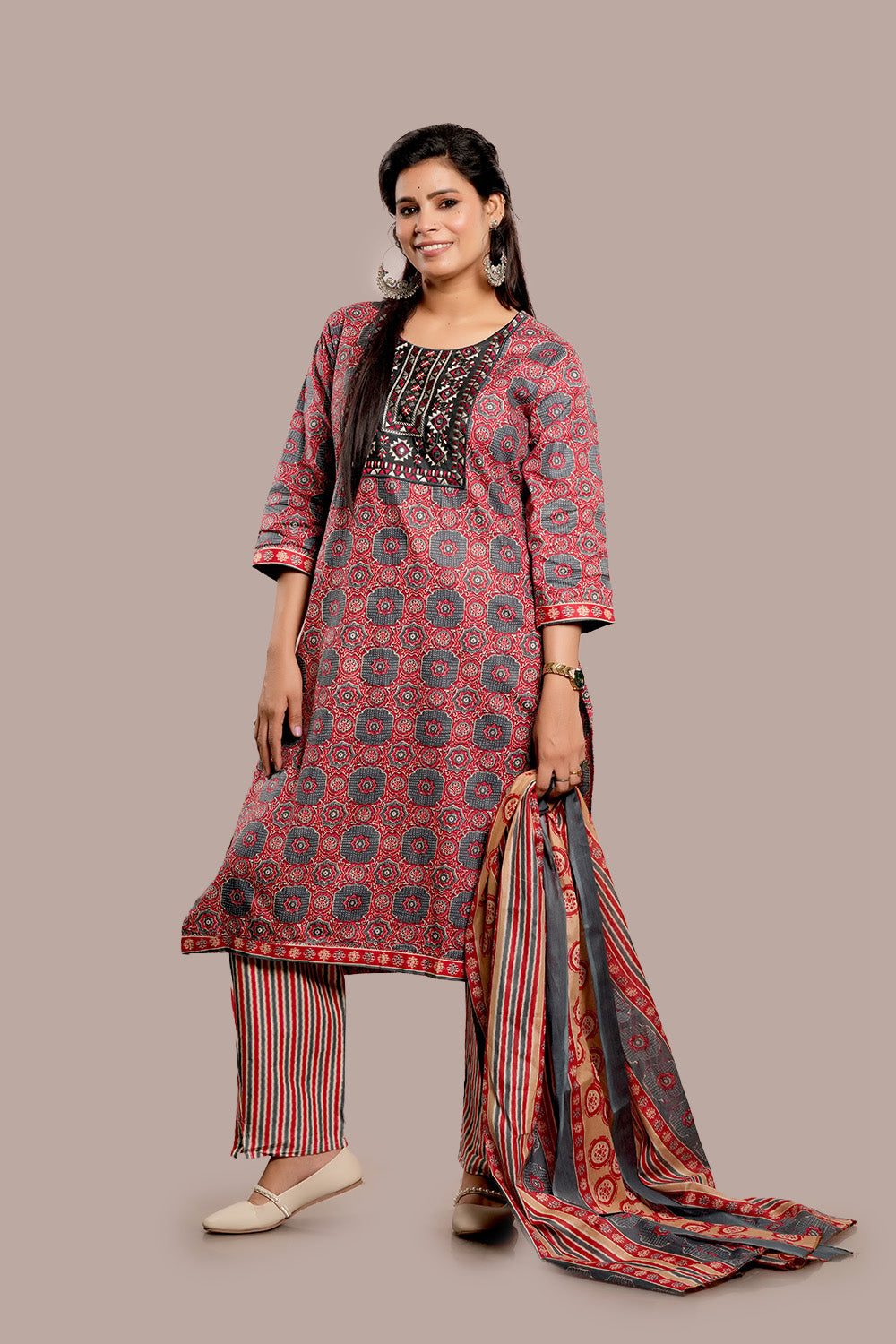 Floral Motifs & Banni Embroidered Work Salwar Kameez & Dupatta