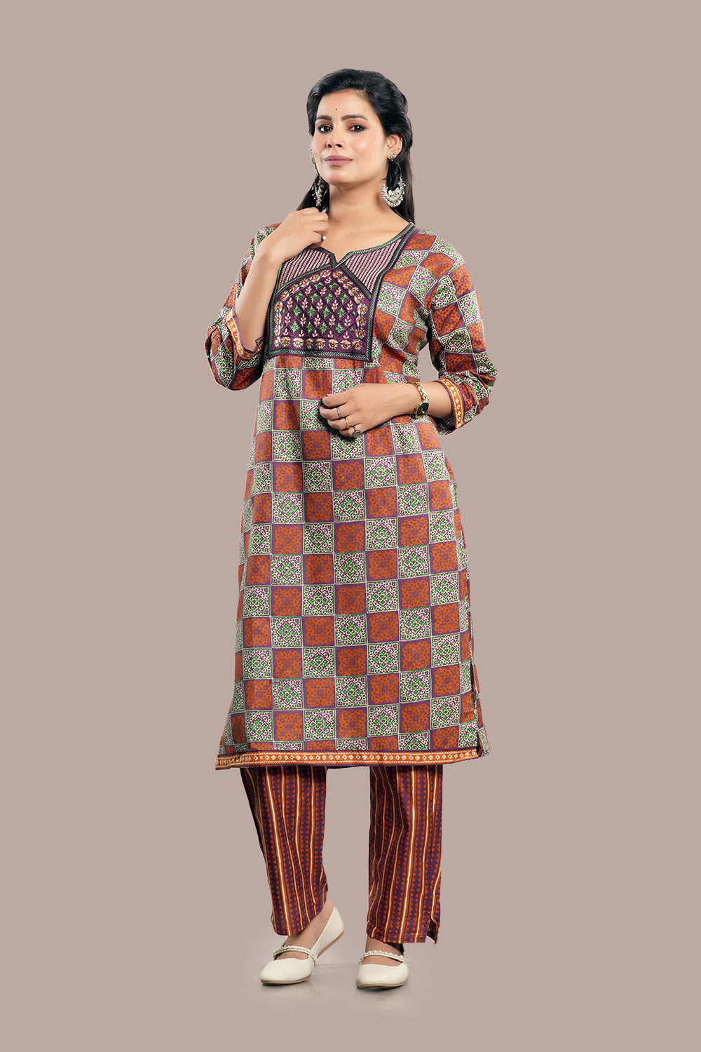 Floral Motifs Kashida Embroidered Work Salwar Kameez & Dupatta