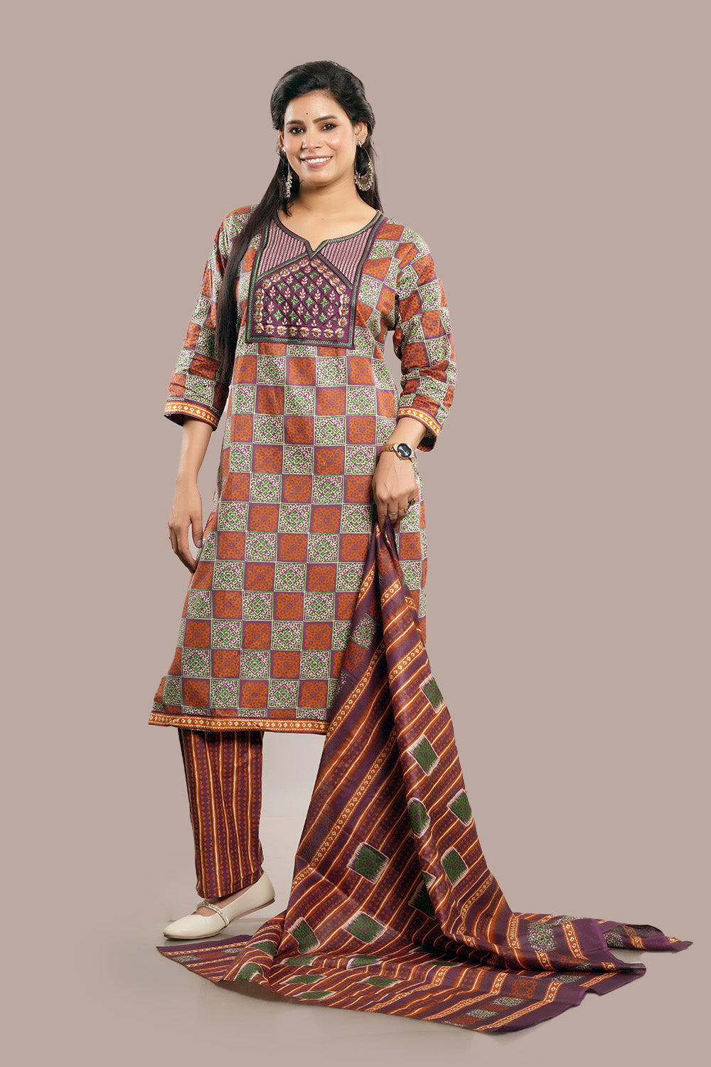 Floral Motifs Kashida Embroidered Work Salwar Kameez & Dupatta