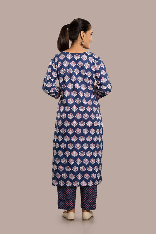 Lace Work Floral Block Printed Salwar Kameez & Dupatta