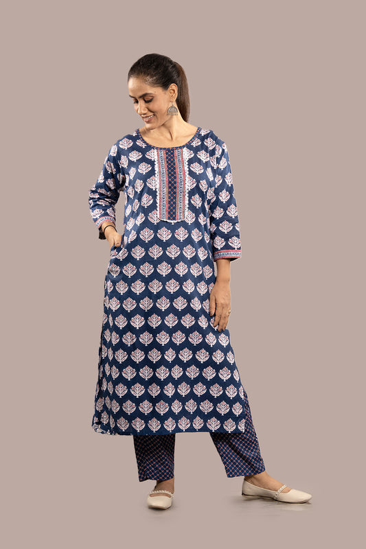 Lace Work Floral Block Printed Salwar Kameez & Dupatta