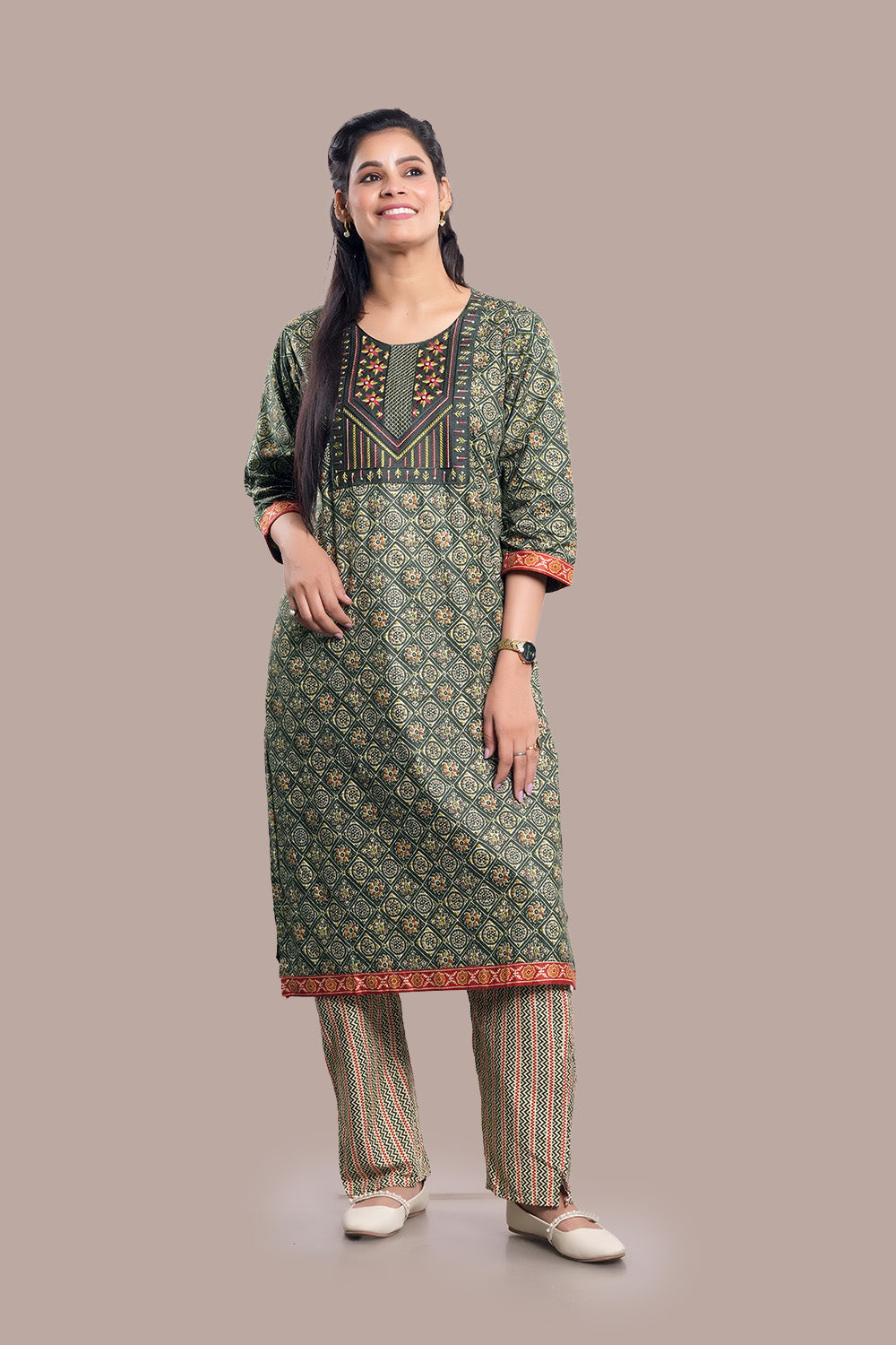 Combination of Phulkari & Kanha Embroidered Salwar Kameez & Dupatta