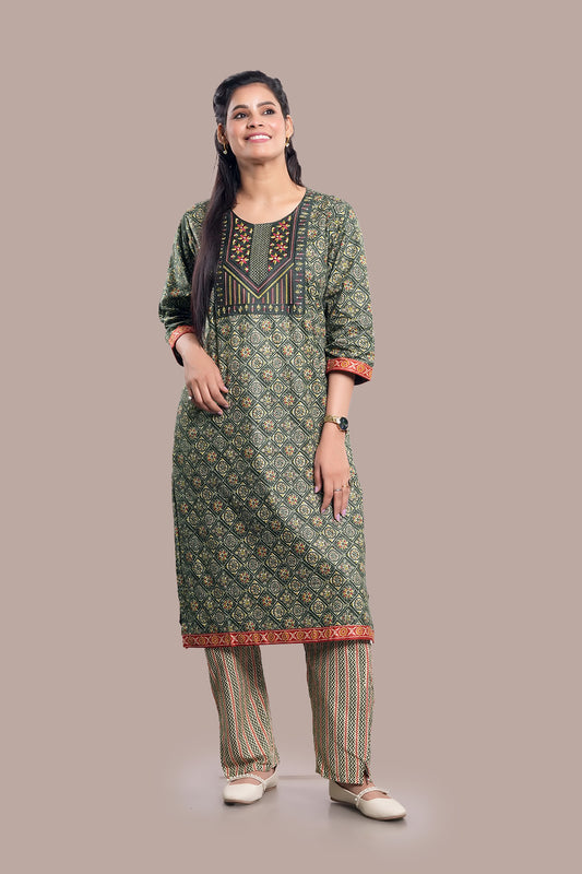 Combination of Phulkari & Kanha Embroidered Salwar Kameez & Dupatta