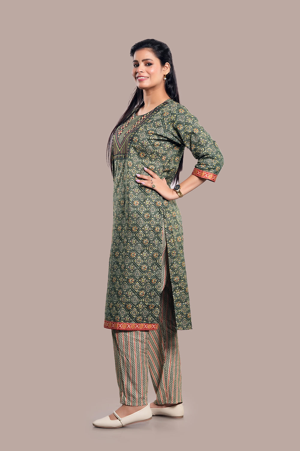Combination of Phulkari & Kanha Embroidered Salwar Kameez & Dupatta
