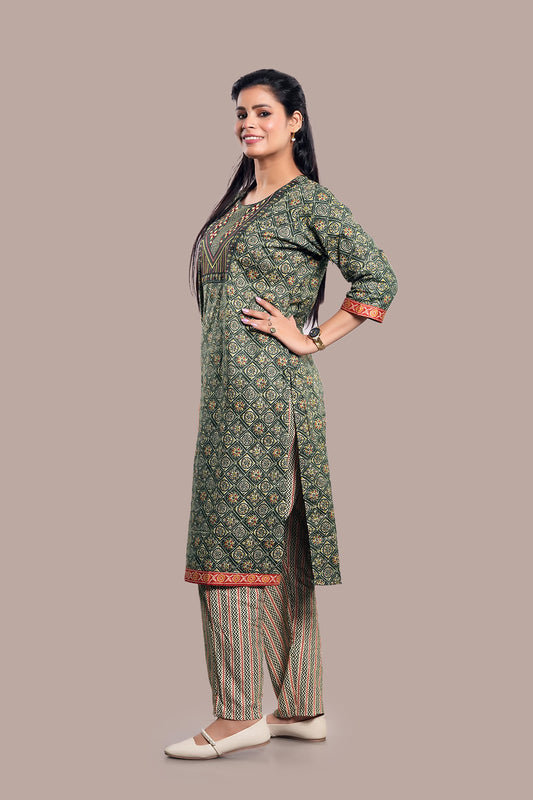 Combination of Phulkari & Kanha Embroidered Salwar Kameez & Dupatta