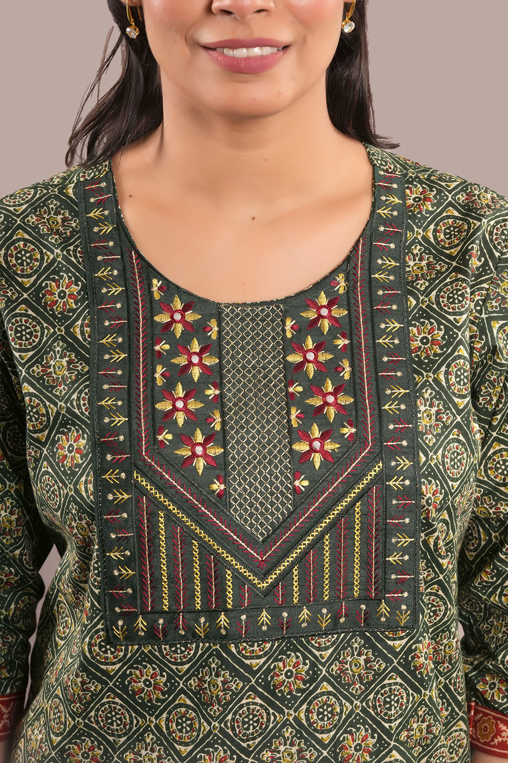 Combination of Phulkari & Kanha Embroidered Salwar Kameez & Dupatta