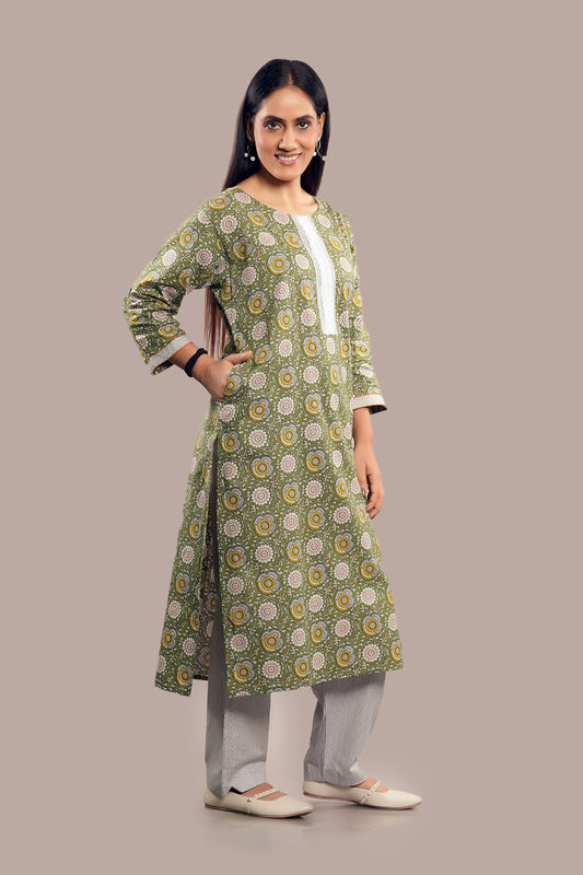 Lace Work Geometrical Floral Printed Salwar Kameez & Dupatta
