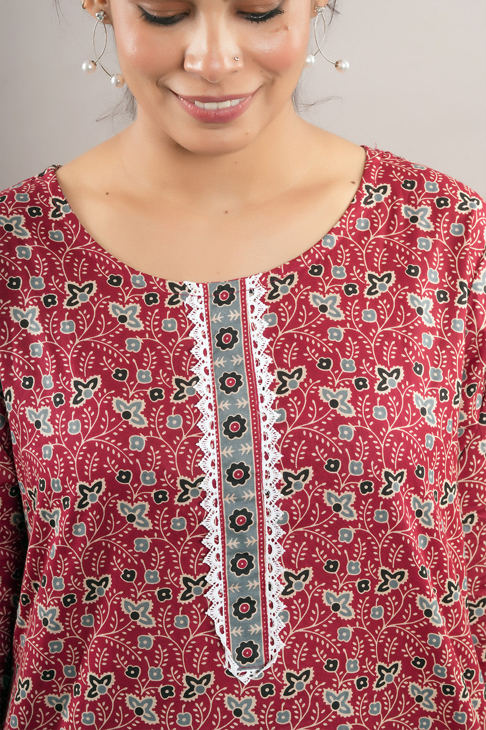 Lace Work Floral Printed Salwar Kameez & Dupatta