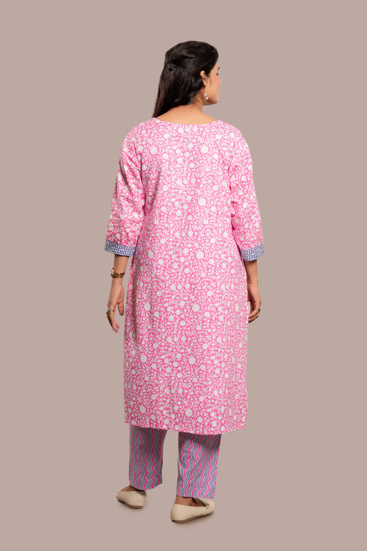 Lace Work Floral Block Printed Salwar Kameez & Dupatta