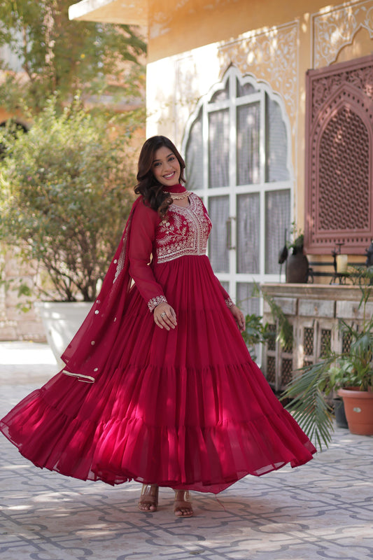 Pearl Embroidered Georgette Party Wear Gown with Dupatta