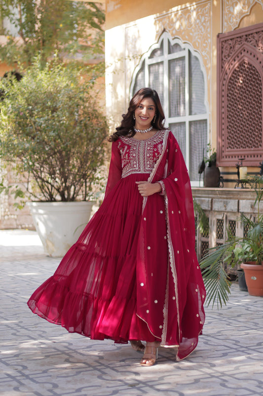 Pearl Embroidered Georgette Party Wear Gown with Dupatta