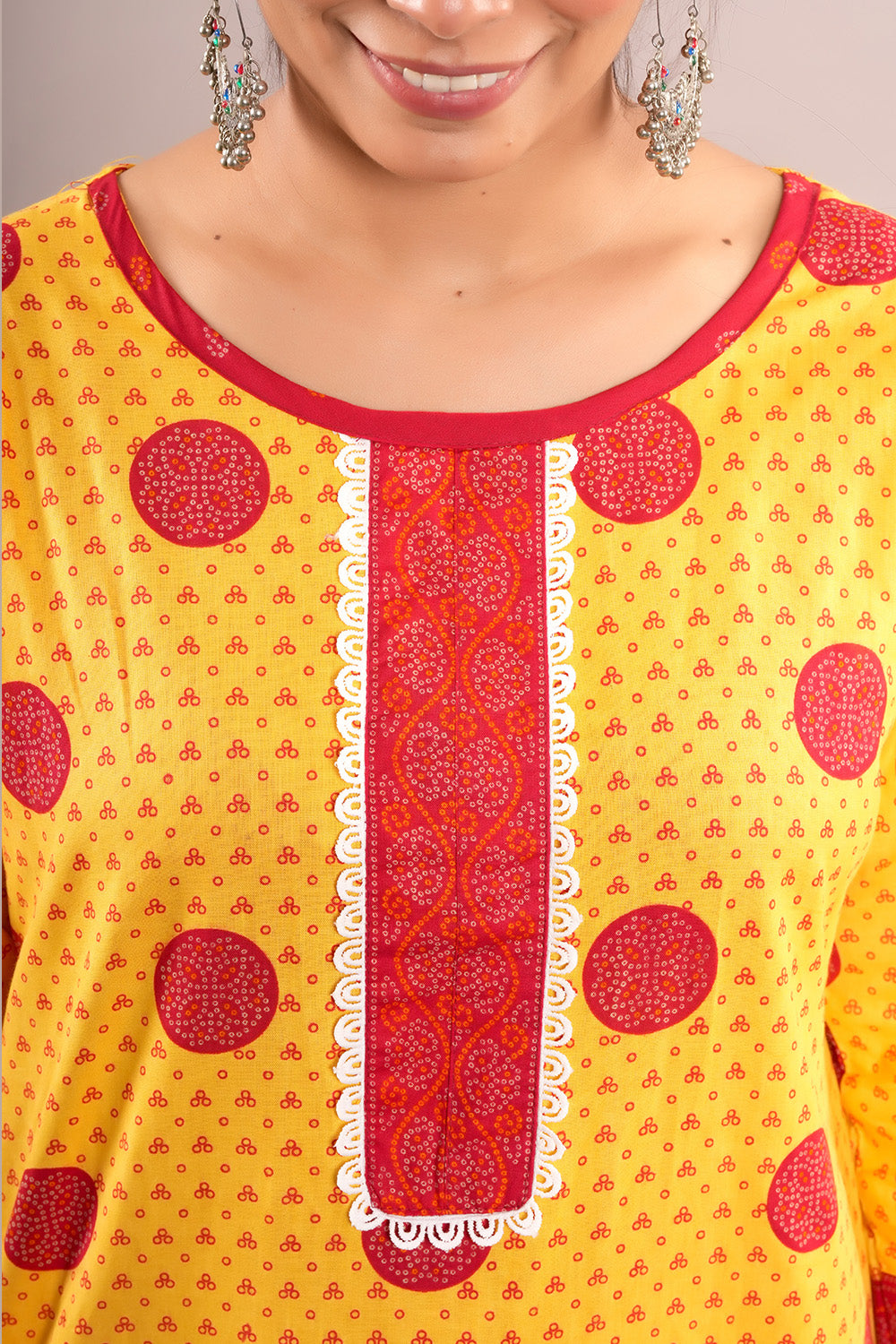 Lace Work Bandhani Printed Salwar Kameez & Dupatta