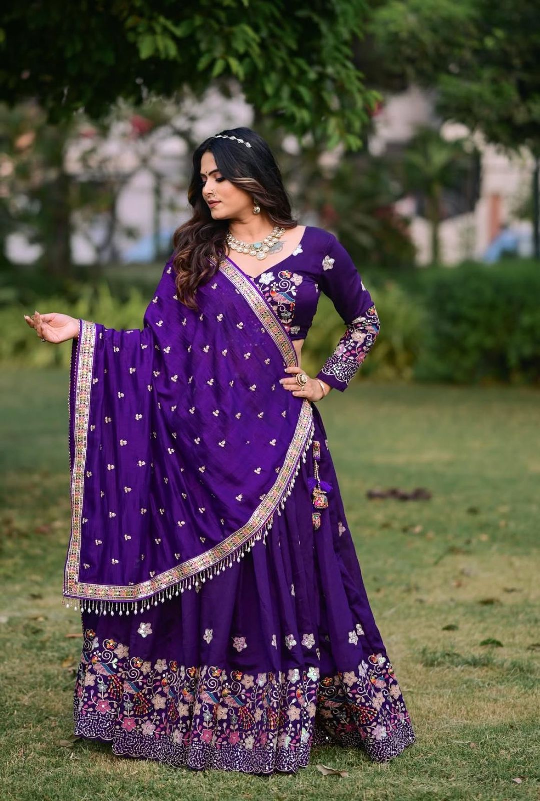Chion Fabric Sequins & Thread Embroidered Stitched Lehenga with Dupatta