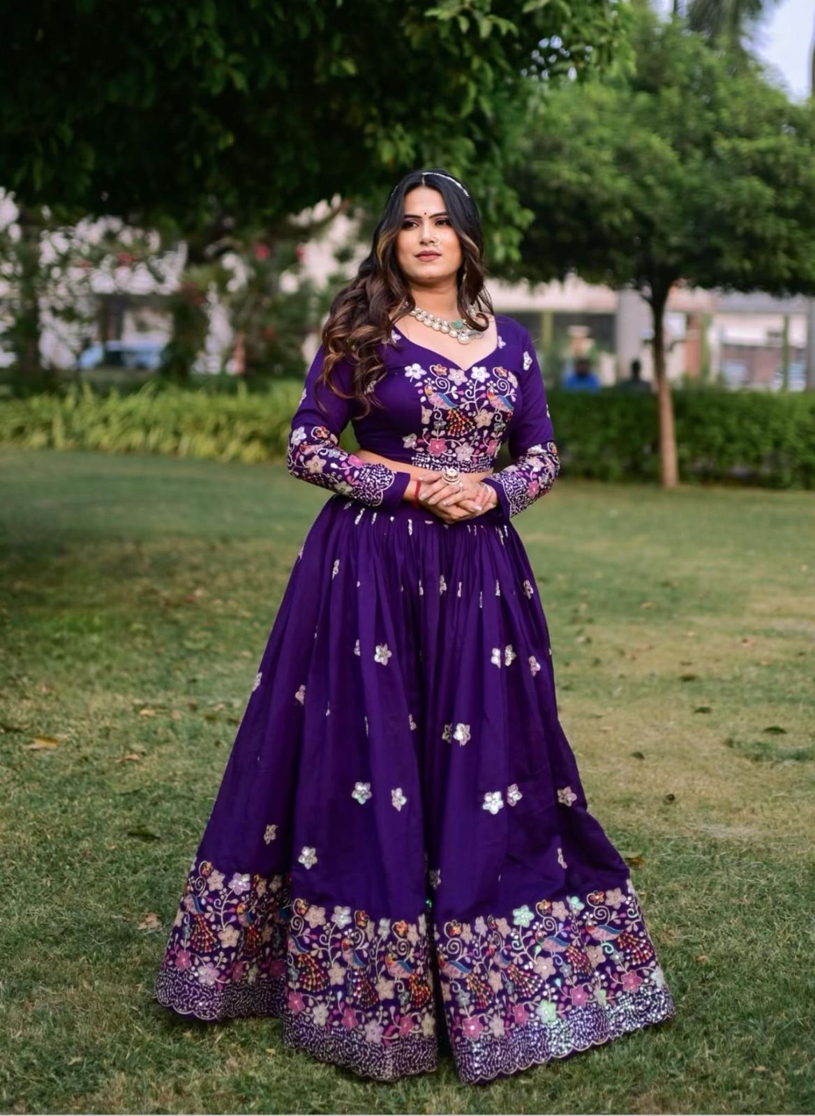 Chion Fabric Sequins & Thread Embroidered Stitched Lehenga with Dupatta