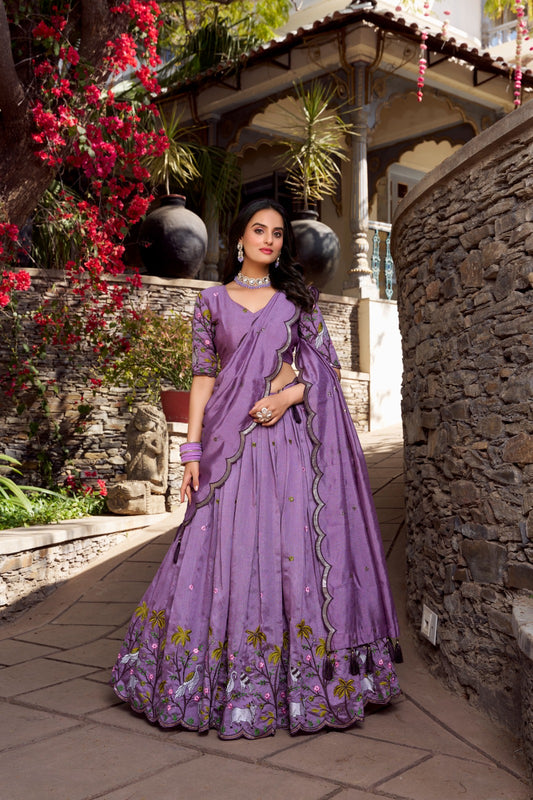 Vichitra Simmer sequins Embroidered Stitched Lehenga with Dupatta