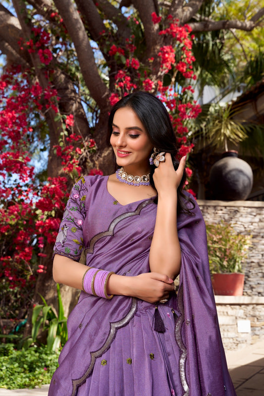 Vichitra Simmer sequins Embroidered Stitched Lehenga with Dupatta