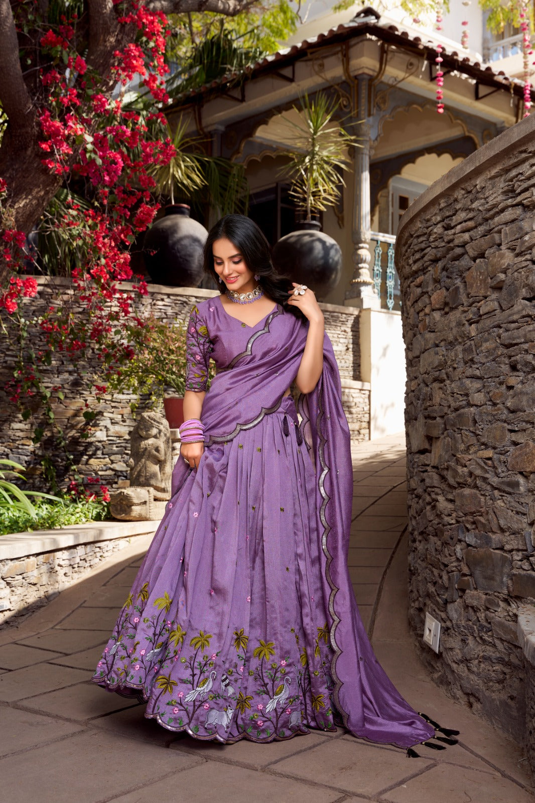 Vichitra Simmer sequins Embroidered Stitched Lehenga with Dupatta
