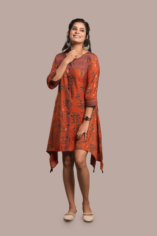 Floral Motif Assymetrical Printed Kurti