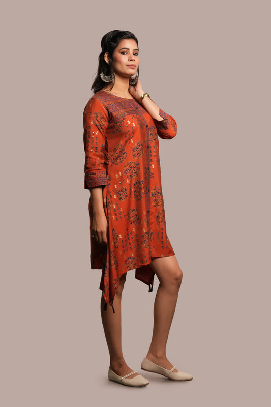 Floral Motif Assymetrical Printed Kurti