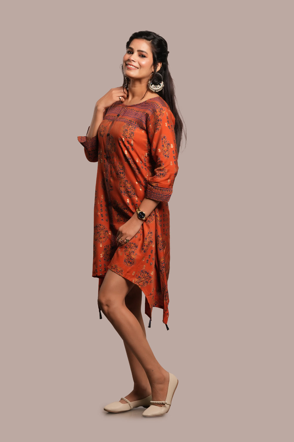 Floral Motif Assymetrical Printed Kurti