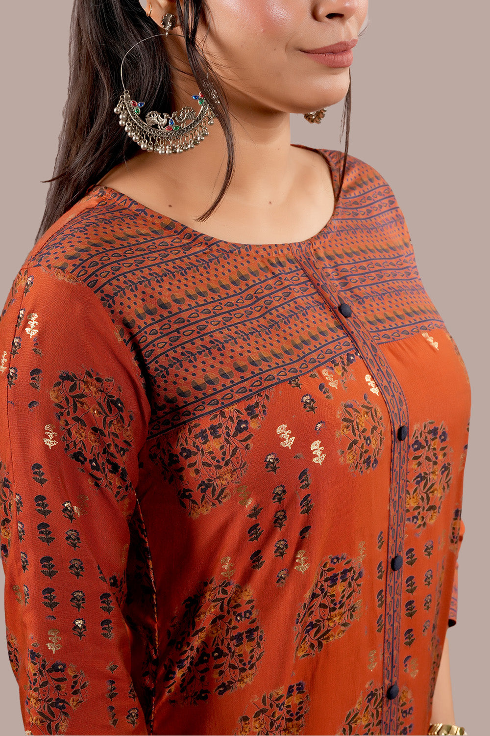 Floral Motif Assymetrical Printed Kurti