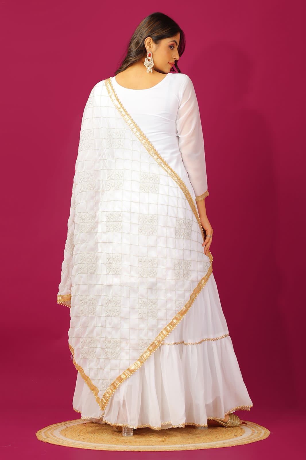 Faux Georgette with Moti Lace and Sequins Embroidered Sharara Set