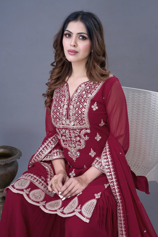 Georgette heavy Sequins Embroidered Top, Sharara & Dupatta