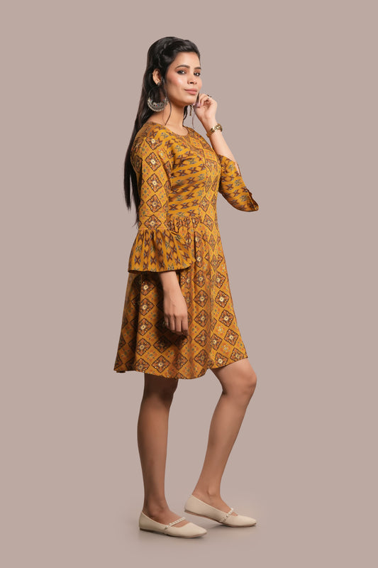 Geometri and Flora Motif Printed Kurti