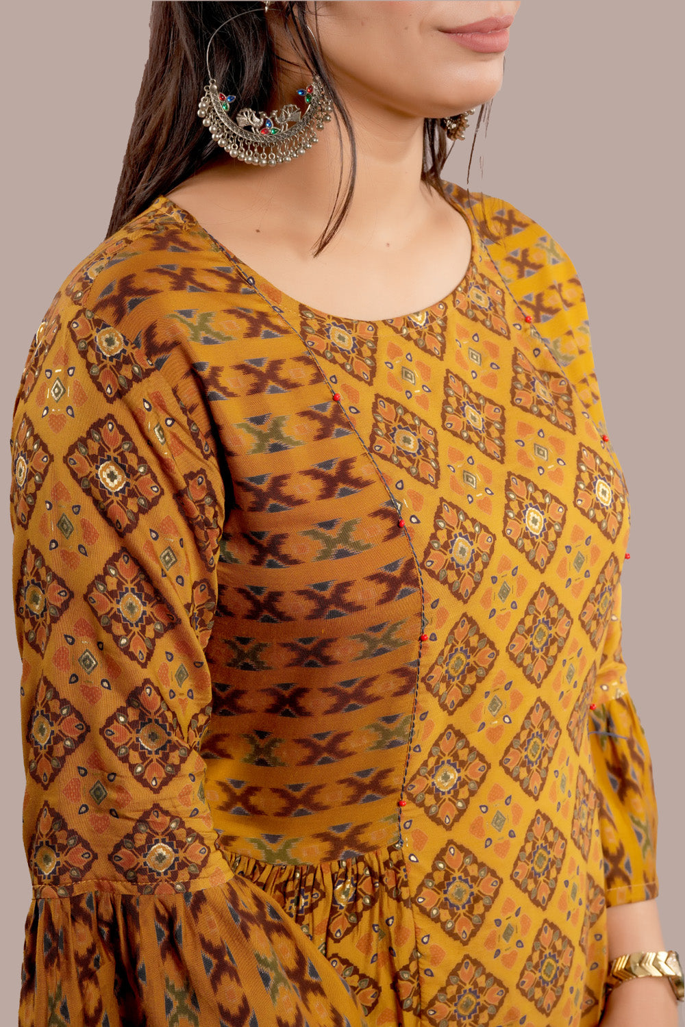Geometri and Flora Motif Printed Kurti