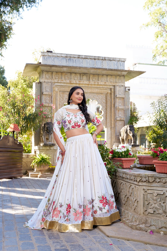 Georgette Sequins and Thread Embroidered Stitched Lehenga