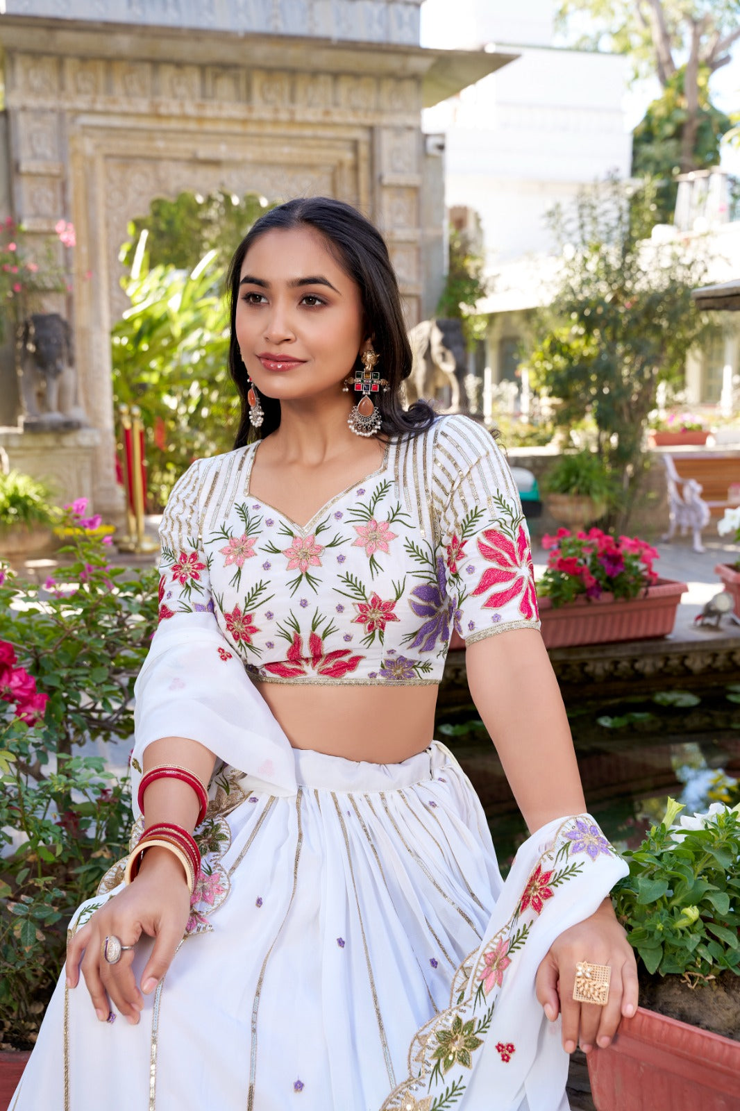 Georgette Sequins and Thread Embroidered Stitched Lehenga