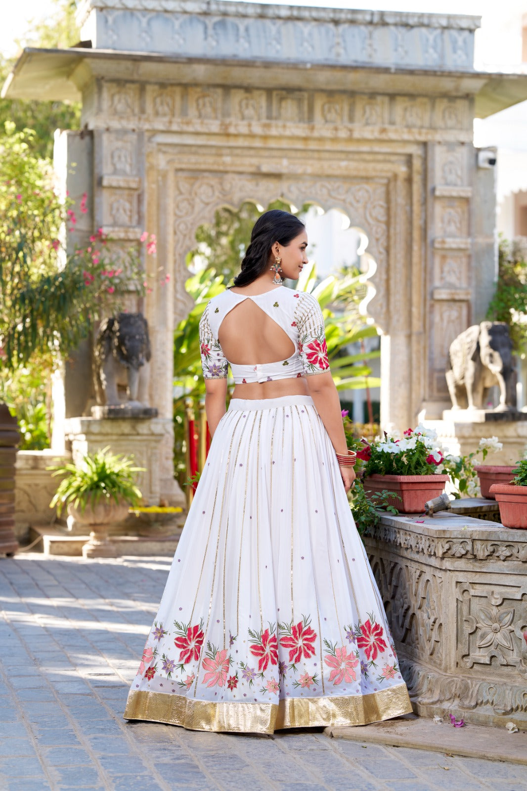 Georgette Sequins and Thread Embroidered Stitched Lehenga