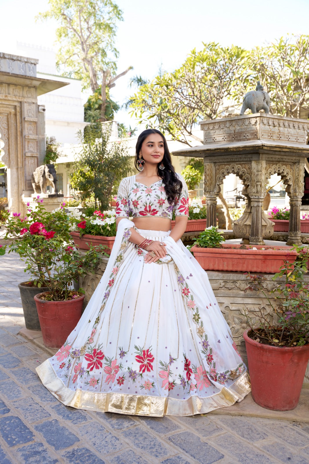 Georgette Sequins and Thread Embroidered Stitched Lehenga