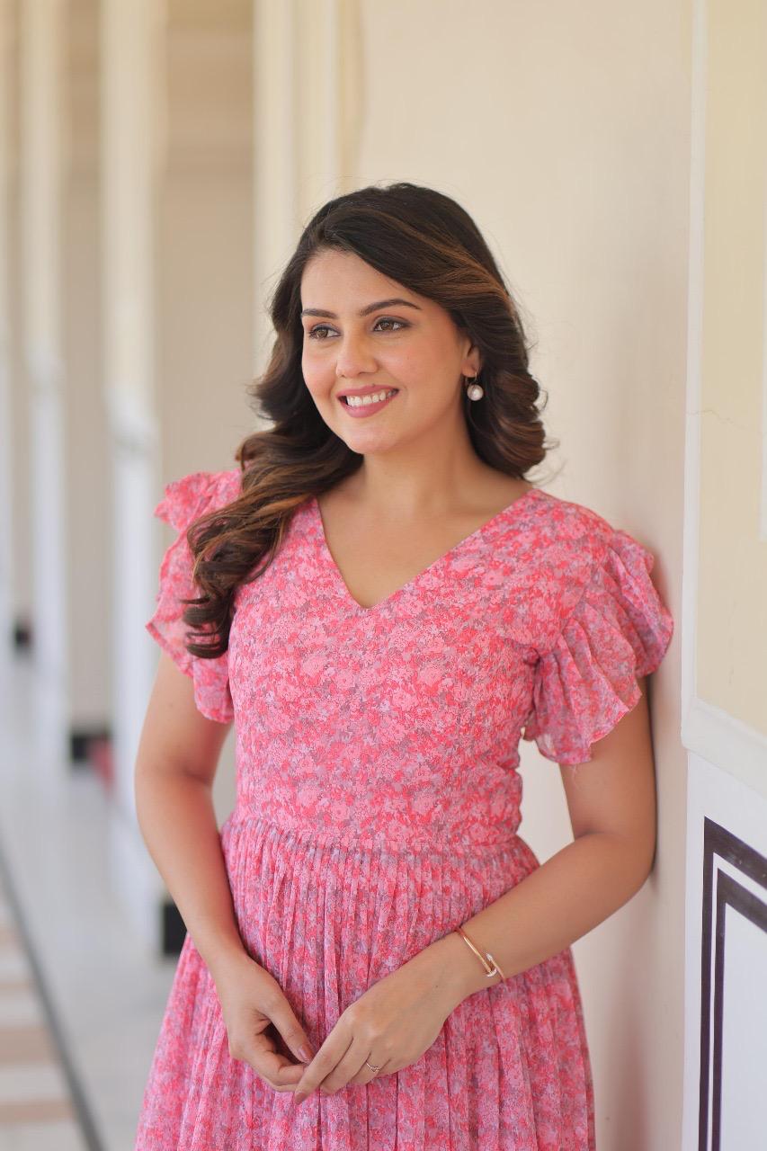 Printed Faux Georgette Full Flaired Gown