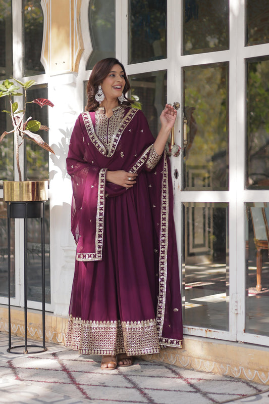 Faux Blooming Georgette with Sequins Embroidered Gown with Dupatta